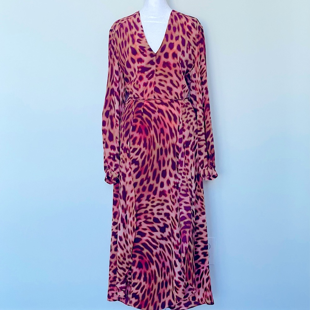 Stella McCartney - Long Sleeve Leopard Printed Midi Dress with Pockets